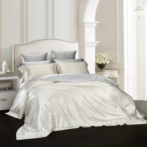 Luxury solid color home textile silk bed linen pink duvet quilt comforter cover bedding set wholesaler