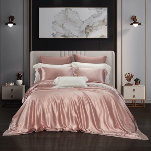 Luxury solid color home textile silk bed linen pink duvet quilt comforter cover bedding set wholesaler
