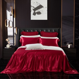 Luxury solid color home textile silk bed linen pink duvet quilt comforter cover bedding set wholesaler
