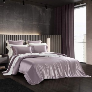 Luxury solid color home textile silk bed linen pink duvet quilt comforter cover bedding set wholesaler
