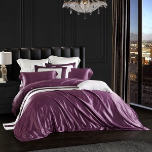 Luxury solid color home textile silk bed linen pink duvet quilt comforter cover bedding set wholesaler