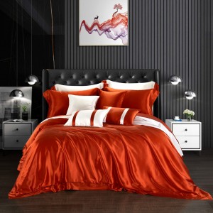 Luxury solid color home textile silk bed linen pink duvet quilt comforter cover bedding set wholesaler