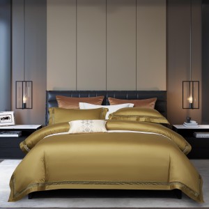Hot selling 4-pieces home hotel textile gold solid color pillowcases 100S Pima cotton bedsheets king size bedding set
