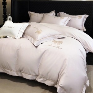 Hot-selling 4-pieces pink textile leaves embroidery 2m/2.2m bedsheet flat sheets 1.8m quilt cover cotton bedding set manufacture