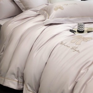 Hot-selling 4-pieces pink textile leaves embroidery 2m/2.2m bedsheet flat sheets 1.8m quilt cover cotton bedding set manufacture
