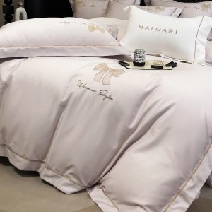 Hot-selling 4-pieces pink textile leaves embroidery 2m/2.2m bedsheet flat sheets 1.8m quilt cover cotton bedding set manufacture
