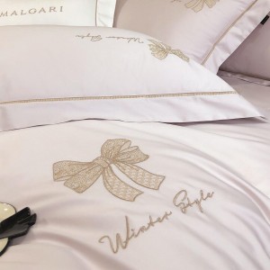 Hot-selling 4-pieces pink textile leaves embroidery 2m/2.2m bedsheet flat sheets 1.8m quilt cover cotton bedding set manufacture