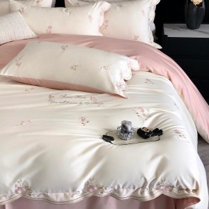 High-quality satin cotton colored bed sheets exquisite single size embroidery quilt cover home textile pink bedding set manufacture