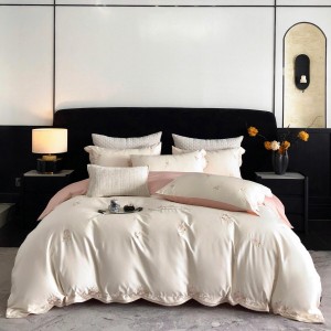 High-quality satin cotton colored bed sheets exquisite single size embroidery quilt cover home textile pink bedding set manufacture