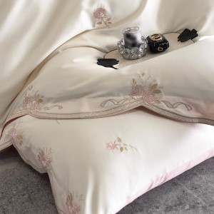 High-quality satin cotton colored bed sheets exquisite single size embroidery quilt cover home textile pink bedding set manufacture