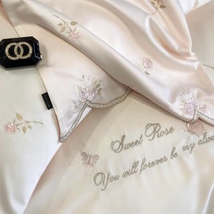 High-quality satin cotton colored bed sheets exquisite single size embroidery quilt cover home textile pink bedding set manufacture