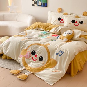 Cute style washed cotton pillowcase applique bedsheet exquisite customizable orange coverlets quilt cover kids’ bedding set