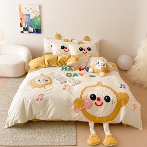 Cute style washed cotton pillowcase applique bedsheet exquisite customizable orange coverlets quilt cover kids’ bedding set