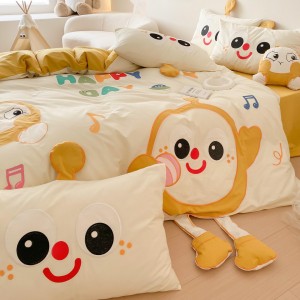 Cute style washed cotton pillowcase applique bedsheet exquisite customizable orange coverlets quilt cover kids’ bedding set