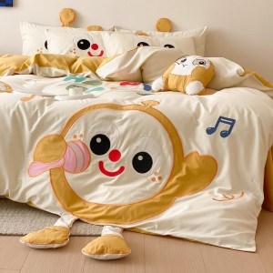Cute style washed cotton pillowcase applique bedsheet exquisite customizable orange coverlets quilt cover kids’ bedding set