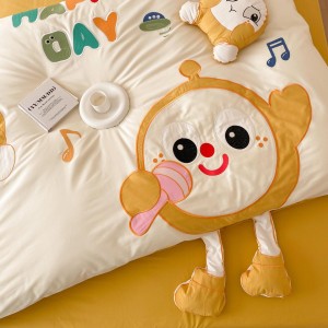 Cute style washed cotton pillowcase applique bedsheet exquisite customizable orange coverlets quilt cover kids’ bedding set