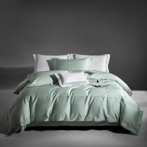 Elegant green design full size solid color adult pillowcases luxury 100% cotton sateen comforter cover bedding set supplier