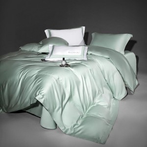 Elegant green design full size solid color adult pillowcases luxury 100% cotton sateen comforter cover bedding set supplier
