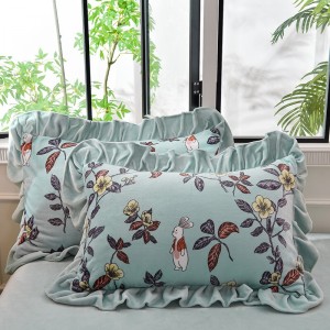 Hot selling winter green fleece bed linen 1.8m coverlets with 2 soft pillow shams fluffy duvet cover queen size bedding set supplier