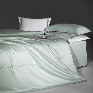 Elegant green design full size solid color adult pillowcases luxury 100% cotton sateen comforter cover bedding set supplier