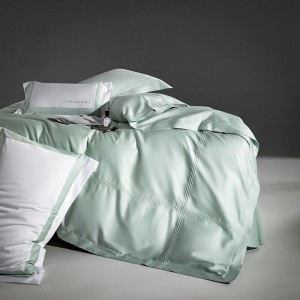 Elegant green design full size solid color adult pillowcases luxury 100% cotton sateen comforter cover bedding set supplier