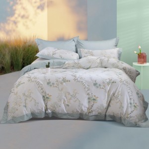 Printing duvet cover blue cotton fitted flat sheets 2m/2.2m double bedsheet premium pillowslip queen king size bedding set