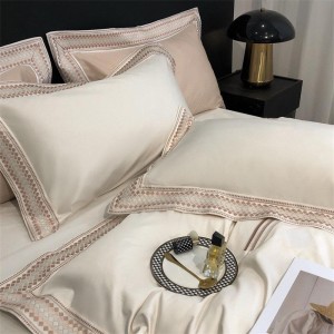 Hot selling solid quilt cover embroidered fitted sheets flat sheet 100% cotton home textile 4-pieces bedding set supplier