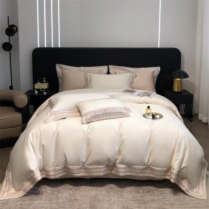 Hot selling solid quilt cover embroidered fitted sheets flat sheet 100% cotton home textile 4-pieces bedding set supplier