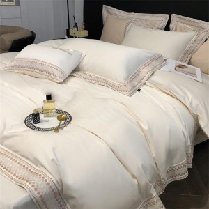 Hot selling solid quilt cover embroidered fitted sheets flat sheet 100% cotton home textile 4-pieces bedding set supplier