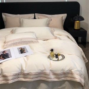 Hot selling solid quilt cover embroidered fitted sheets flat sheet 100% cotton home textile 4-pieces bedding set supplier