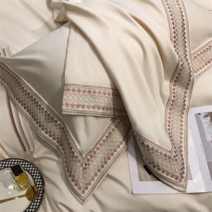 Hot selling solid quilt cover embroidered fitted sheets flat sheet 100% cotton home textile 4-pieces bedding set supplier