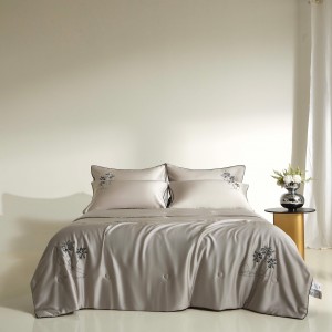 Hot selling sateen lyocell 4-pieces textile ODM coverlets khaki bedsheets simple style bed linen embroidery bedding set wholesaler