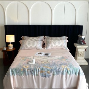 High-End pink printing comforter set lyocell bedsheets queen king size coverlets with 2 soft pillowslips bedding set supplier