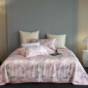 New arrival lyocell bed cover floral printing summer quilt air-condition quilt 4 pieces pink bedspread bedding set
