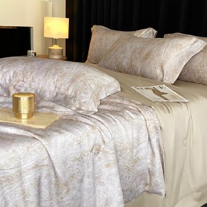 High-quality satin cotton colored bed sheets exquisite single size pink printing quilt cover home textile bedding set manufacture