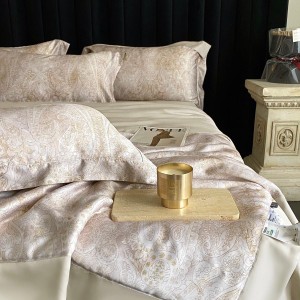 High-quality satin cotton colored bed sheets exquisite single size pink printing quilt cover home textile bedding set manufacture