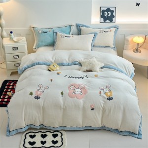 4-pieces quilt cover with 2 premium pillow shams velvet flat fitted sheet high quality pillowslip single kids’ bedding set