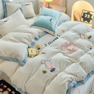 4-pieces quilt cover with 2 premium pillow shams velvet flat fitted sheet high quality pillowslip single kids’ bedding set