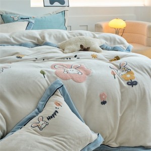 4-pieces quilt cover with 2 premium pillow shams velvet flat fitted sheet high quality pillowslip single kids’ bedding set