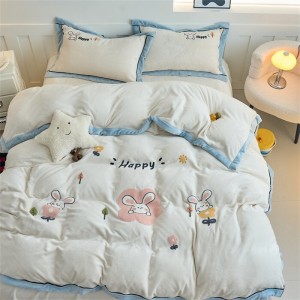 4-pieces quilt cover with 2 premium pillow shams velvet flat fitted sheet high quality pillowslip single kids’ bedding set