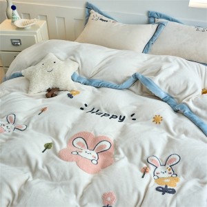 4-pieces quilt cover with 2 premium pillow shams velvet flat fitted sheet high quality pillowslip single kids’ bedding set