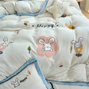 4-pieces quilt cover with 2 premium pillow shams velvet flat fitted sheet high quality pillowslip single kids’ bedding set