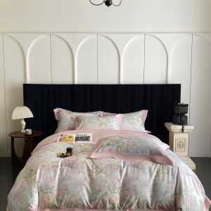 Hot-selling 4-pieces textile leaves printing 2m/2.2m bedsheet flat sheets 1.8m pink cotton quilt cover premium bedding set manufacture