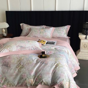 Hot-selling 4-pieces textile leaves printing 2m/2.2m bedsheet flat sheets 1.8m pink cotton quilt cover premium bedding set manufacture