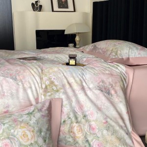 Hot-selling 4-pieces textile leaves printing 2m/2.2m bedsheet flat sheets 1.8m pink cotton quilt cover premium bedding set manufacture