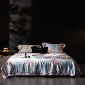 Hot selling sateen lyocell cotton 4-pieces textile ODM coverlets printing bedsheets simple style bed linen pink bedding set wholesaler