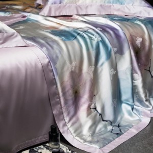 Hot selling sateen lyocell cotton 4-pieces textile ODM coverlets printing bedsheets simple style bed linen pink bedding set wholesaler