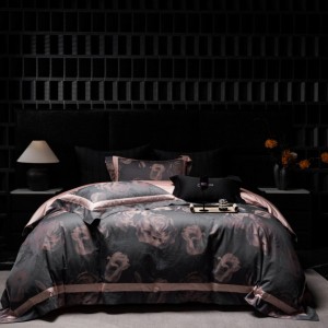 High grade 4-pieces textile jacquard 2m/2.2m black bedsheet flat sheets 1.8m quilt cover premium cotton bedding set manufacture