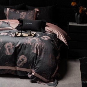 High grade 4-pieces textile jacquard 2m/2.2m black bedsheet flat sheets 1.8m quilt cover premium cotton bedding set manufacture