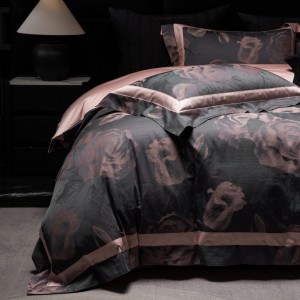 High grade 4-pieces textile jacquard 2m/2.2m black bedsheet flat sheets 1.8m quilt cover premium cotton bedding set manufacture